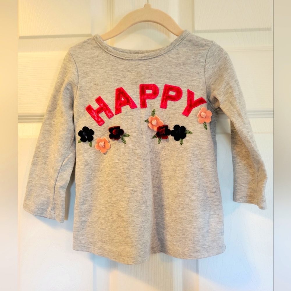 Mud Pie Toddlers Girls "Happy" Long Sleeved Shirt 2T/3T